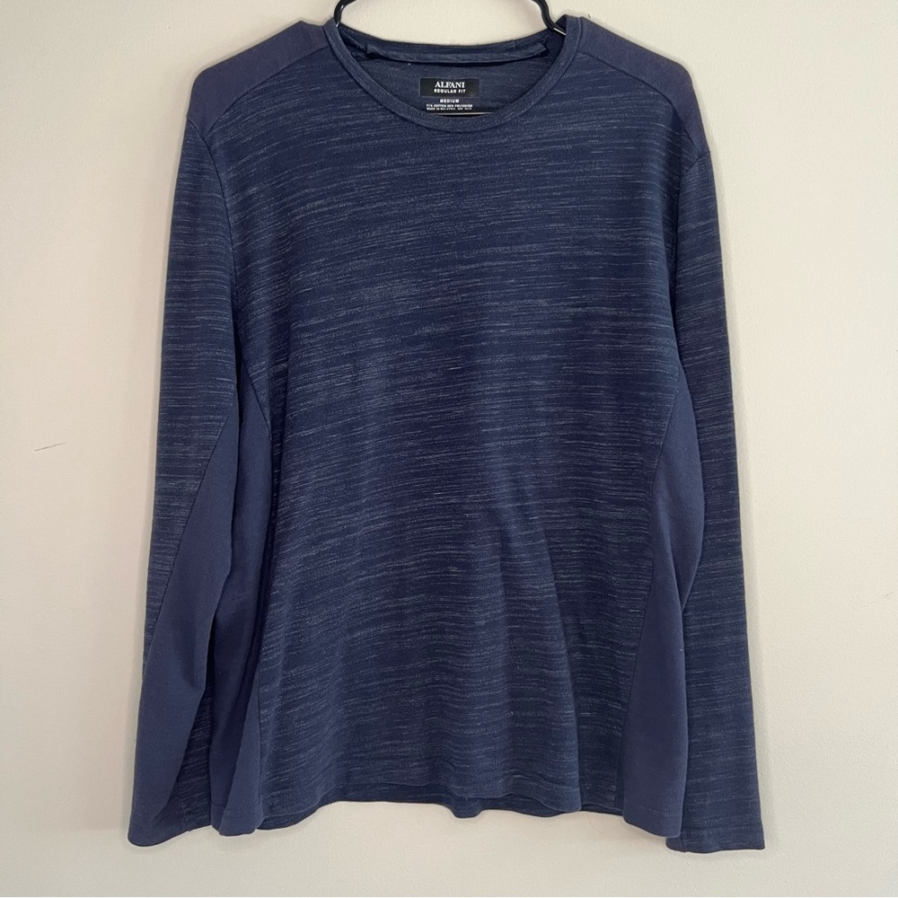 Alfani Mens Regular Fit Long Sleeve Henley Shirt Dark Navy Blue Medium